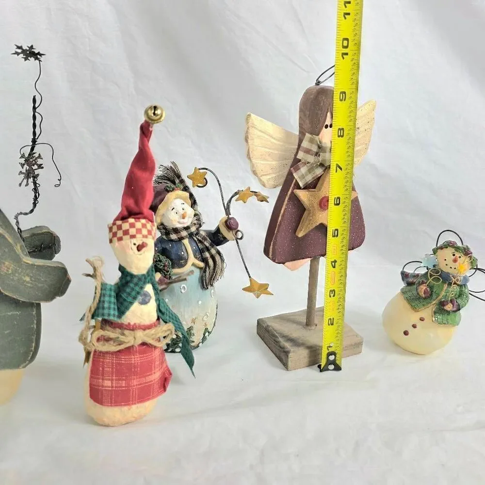 Primitive Christmas Snowman & Angel Figurines Lot
